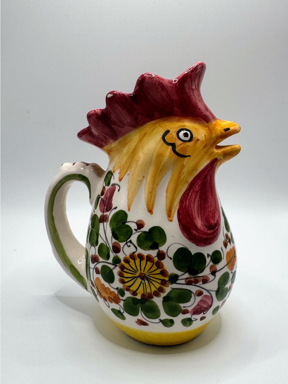 Deruta Made in Italy Hand-Painted Ceramic Pottery VtgRooster Pitcher 6.5”
